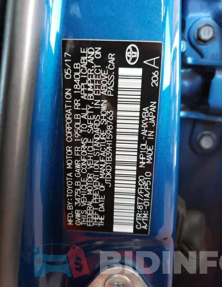JTDKDTB39H1598763 Photo# 12