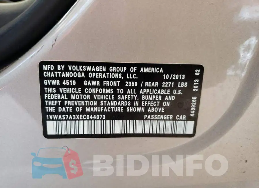 1VWAS7A3XEC044073 Photo# 12
