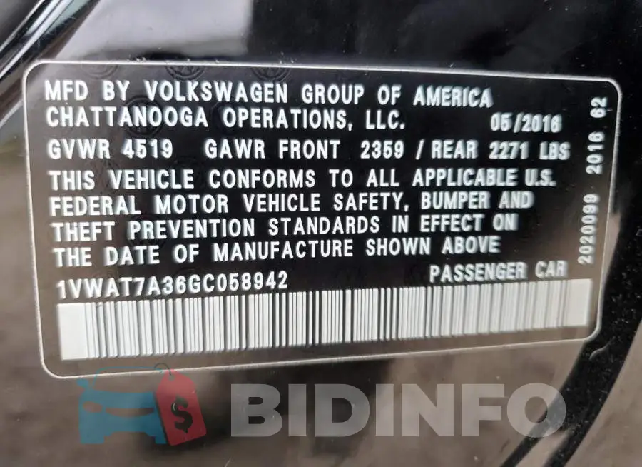 1VWAT7A36GC058942 Photo# 12