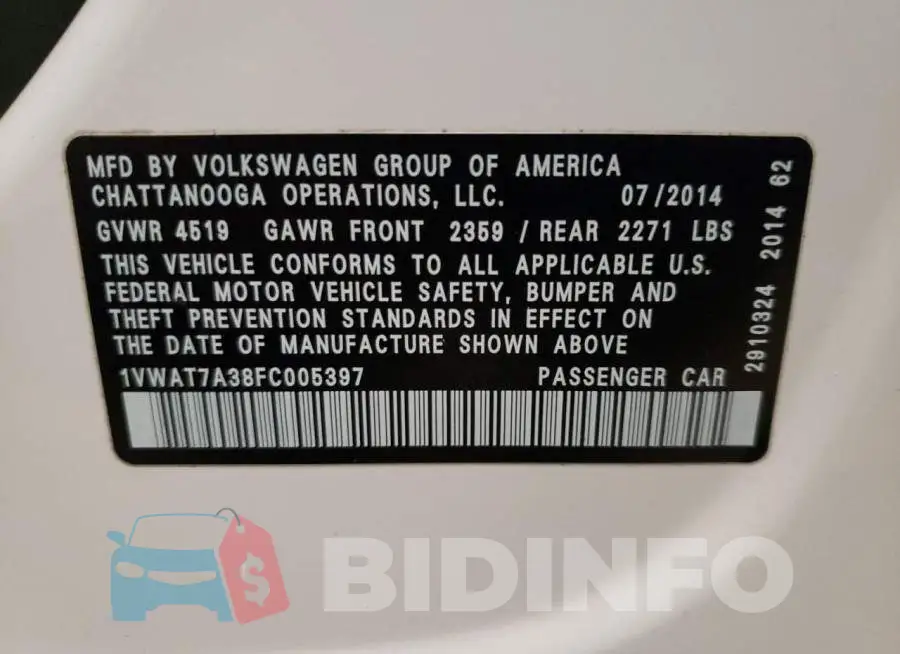 1VWAT7A38FC005397 Photo# 12