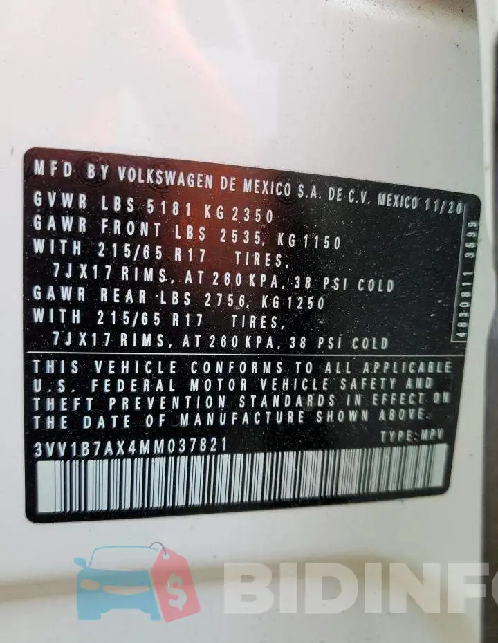 3VV1B7AX4MM037821 Photo# 13