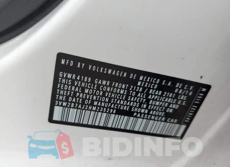 3VW2B7AJ2HM235296 Photo# 12