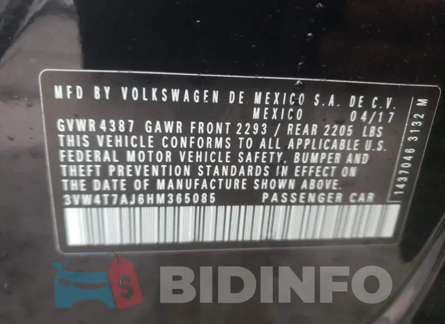 3VW4T7AJ6HM365085 Photo# 12