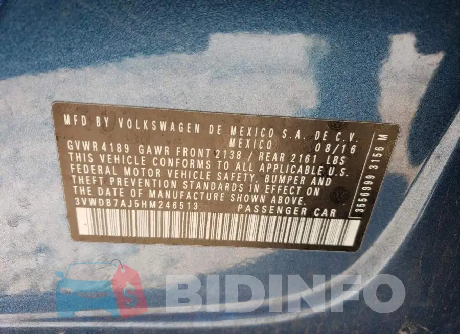 3VWDB7AJ5HM246513 Photo# 13