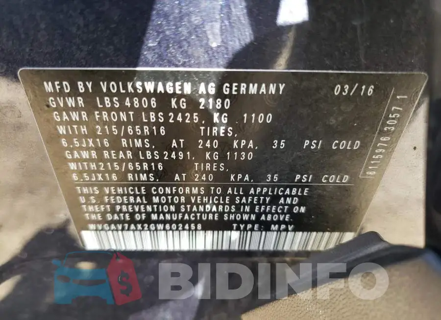 WVGAV7AX2GW602458 Photo# 14