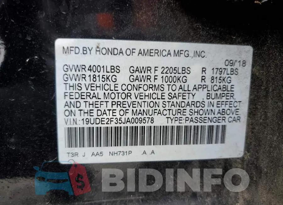 19UDE2F35JA009578 Photo# 12