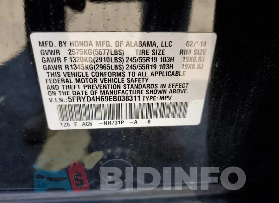 5FRYD4H69EB038311 Photo# 12