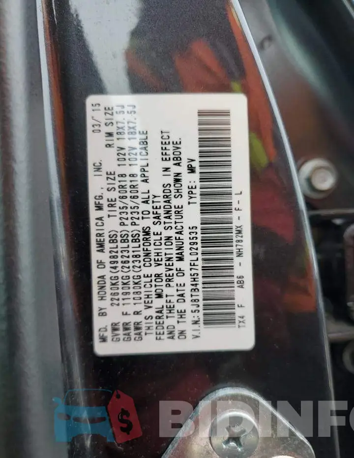 5J8TB4H57FL029535 Photo# 13