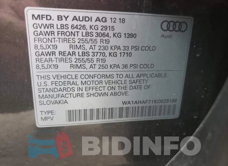 WA1AHAF71KD025180 Photo# 13