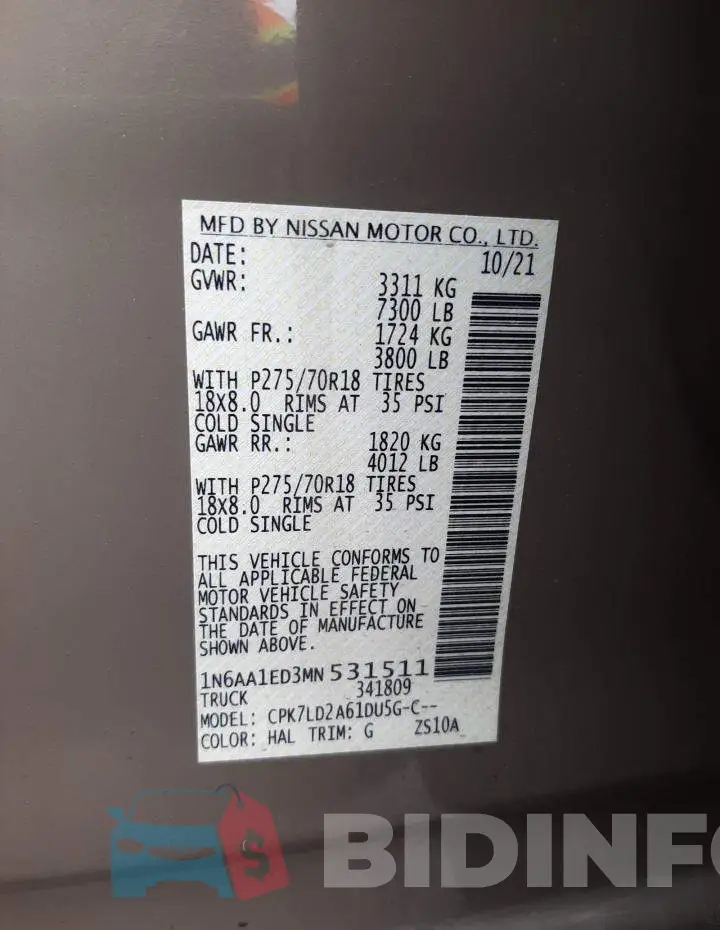 1N6AA1ED3MN531511 Photo# 13