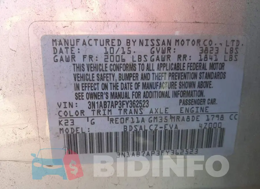 3N1AB7AP3FY362523 Photo# 12