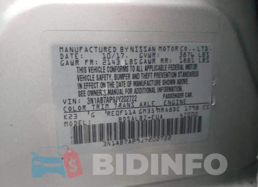3N1AB7AP9JY202722 Photo# 13