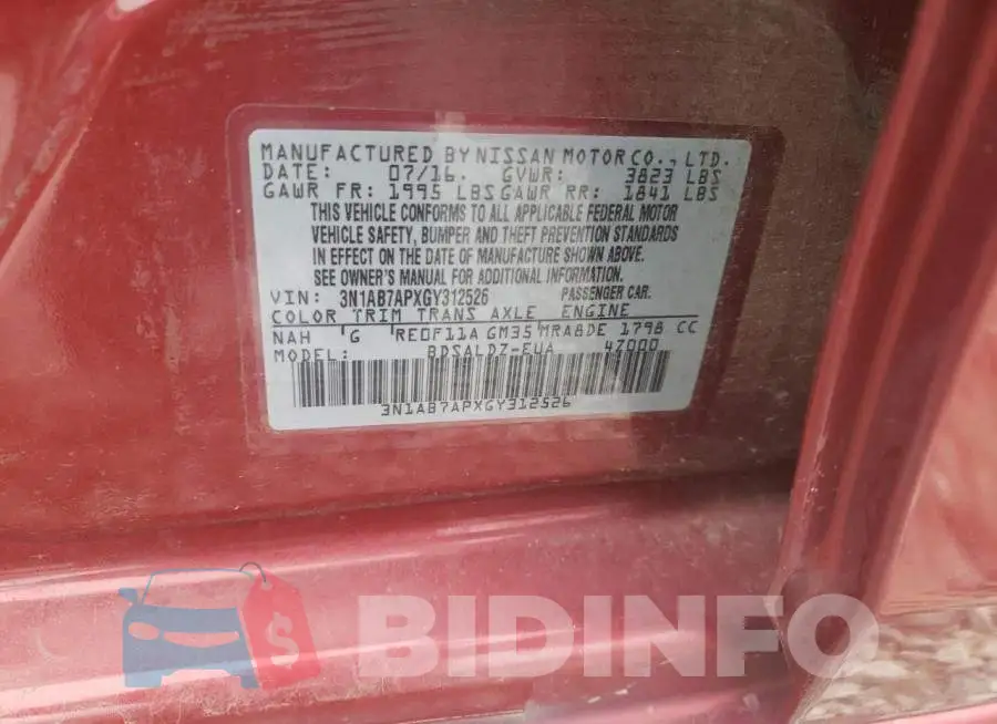 3N1AB7APXGY312526 Photo# 12