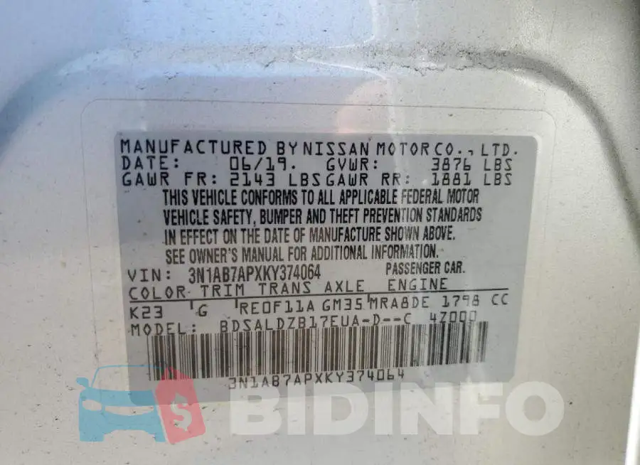 3N1AB7APXKY374064 Photo# 12