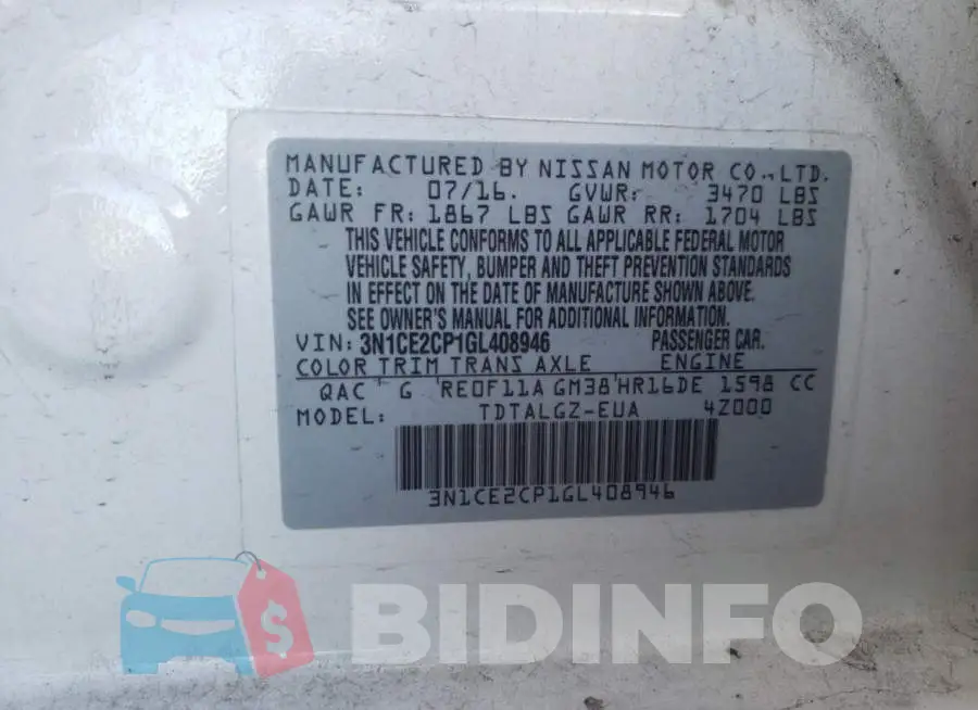 3N1CE2CP1GL408946 Photo# 12
