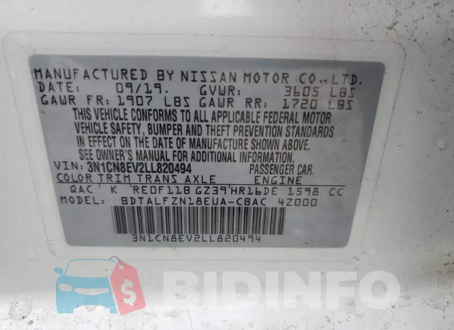 3N1CN8EV2LL820494 Photo# 12