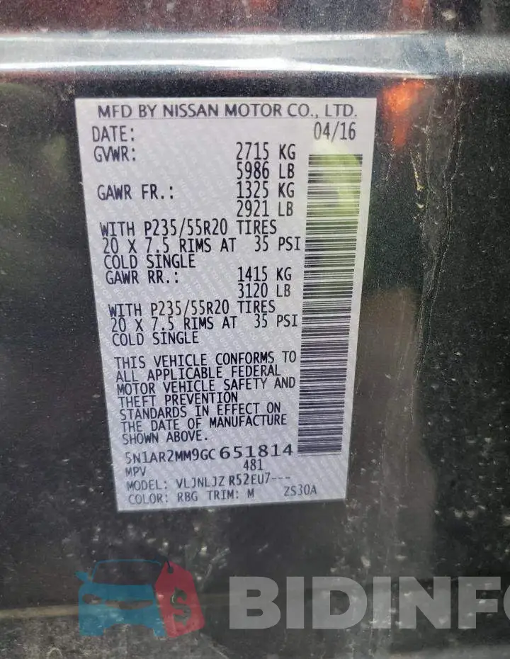 5N1AR2MM9GC651814 Photo# 14