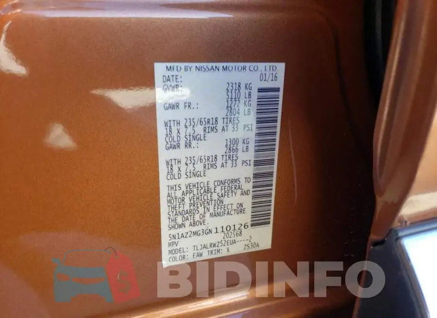 5N1AZ2MG3GN110126 Photo# 13