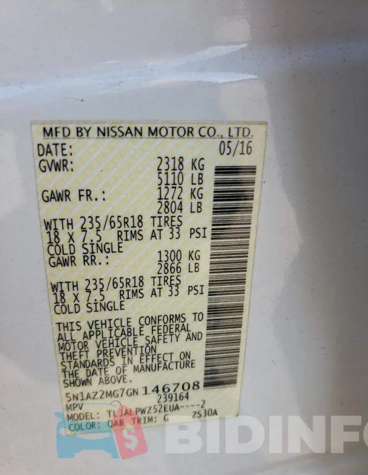 5N1AZ2MG7GN146708 Photo# 13