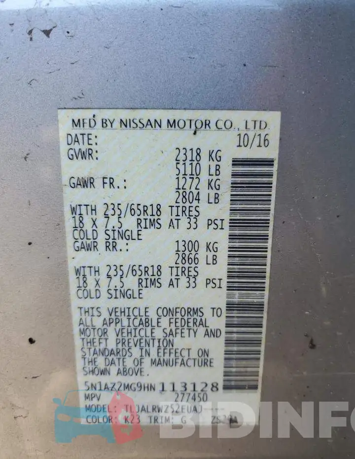 5N1AZ2MG9HN113128 Photo# 13