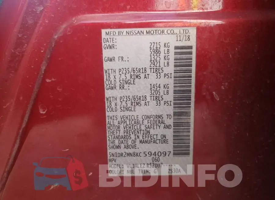 5N1DR2MN8KC594097 Photo# 14