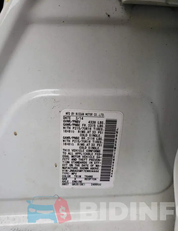 JN8AS5MT7EW604444 Photo# 13