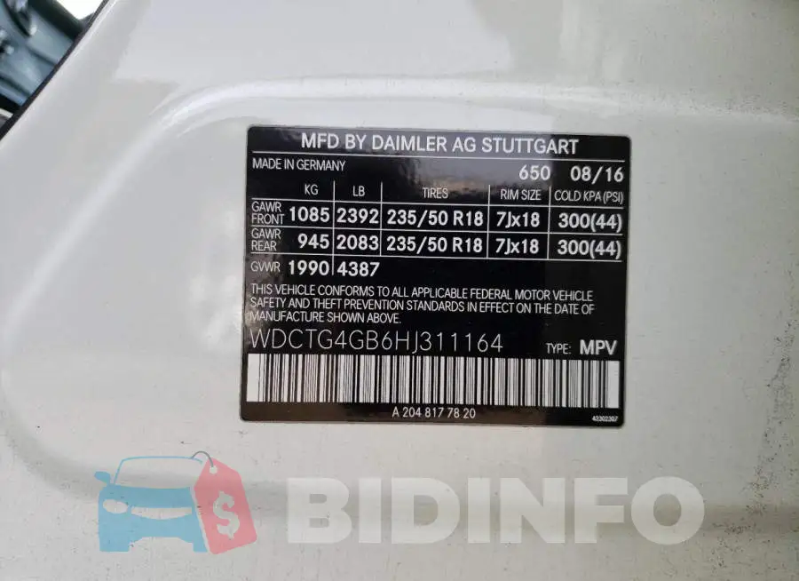 WDCTG4GB6HJ311164 Photo# 14