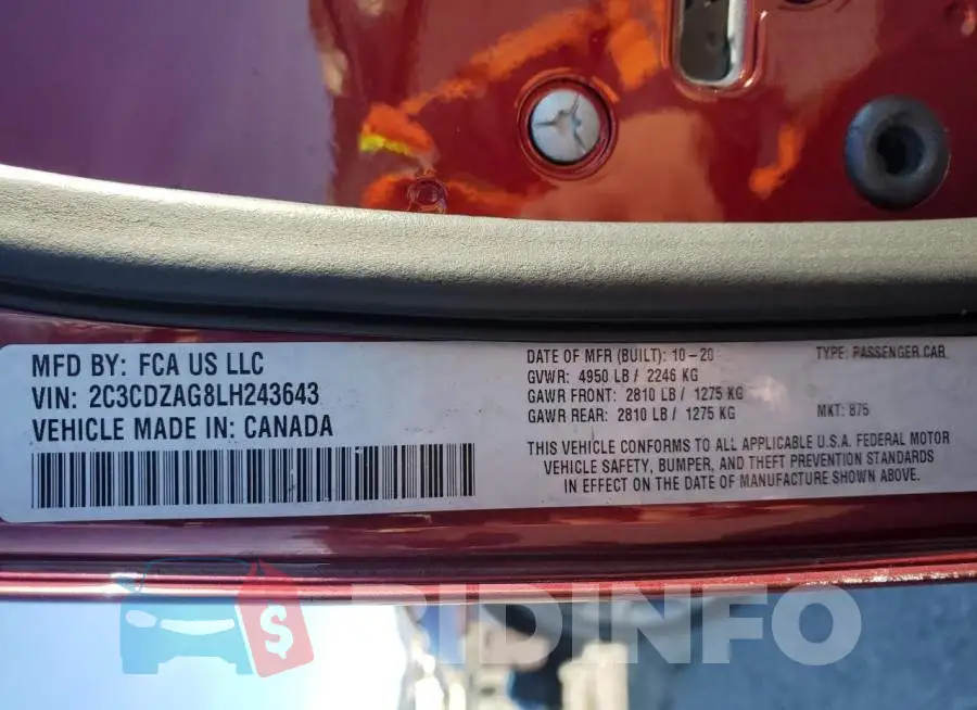 2C3CDZAG8LH243643 Photo# 12