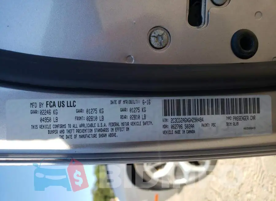 2C3CDZAGXGH290484 Photo# 10