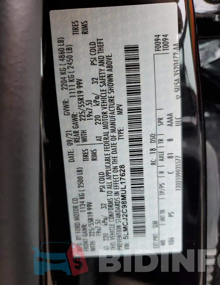 5LMCJ2C98MUL17628 Photo# 13