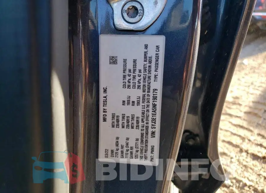 5YJ3E1EA5NF190179 Photo# 12