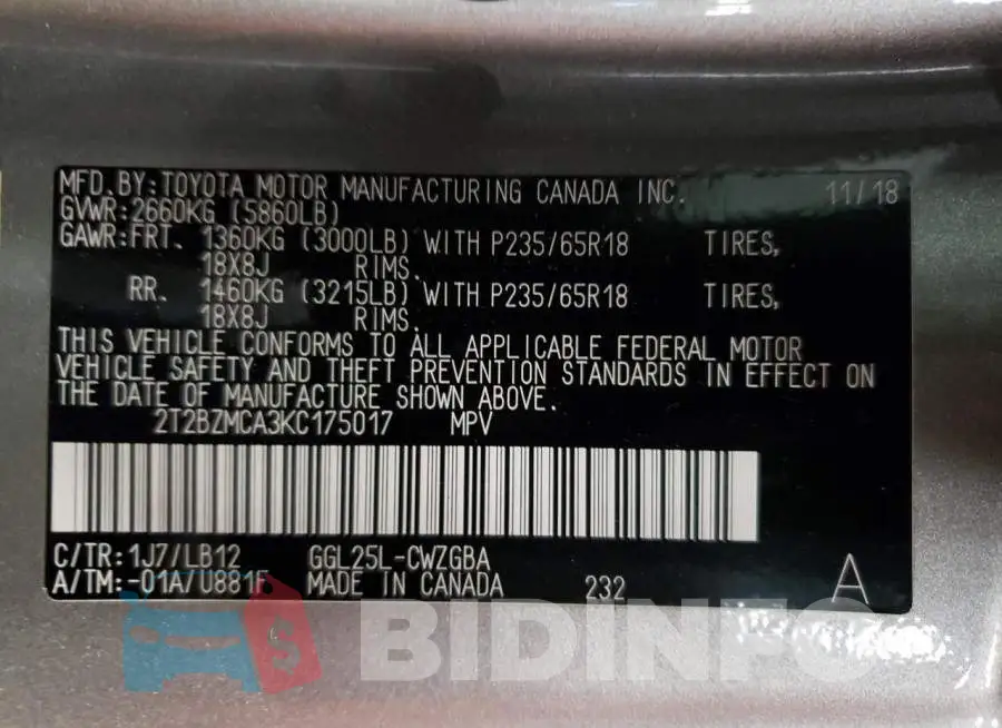 2T2BZMCA3KC175017 Photo# 13