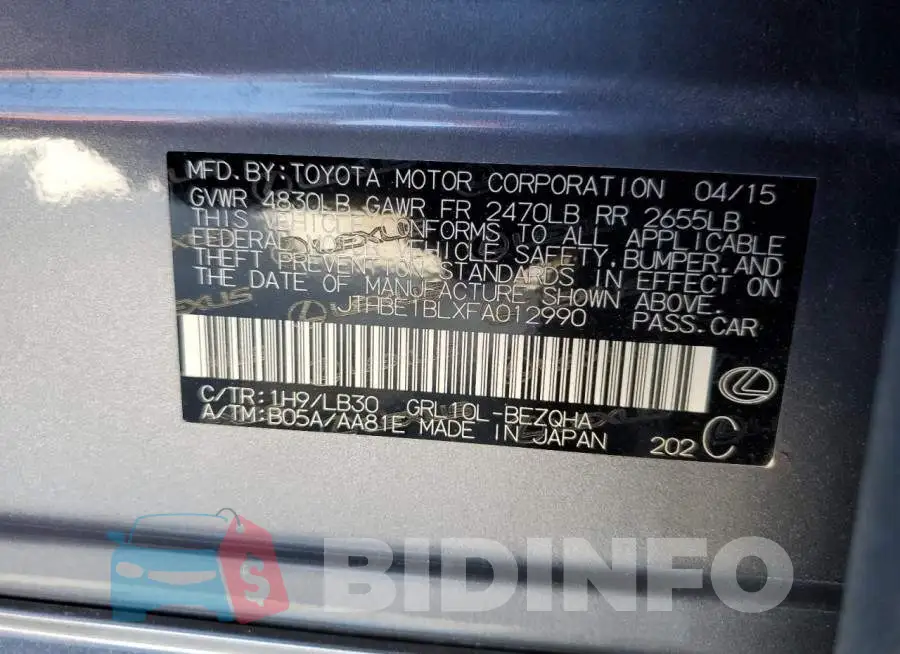 JTHBE1BLXFA012990 Photo# 12