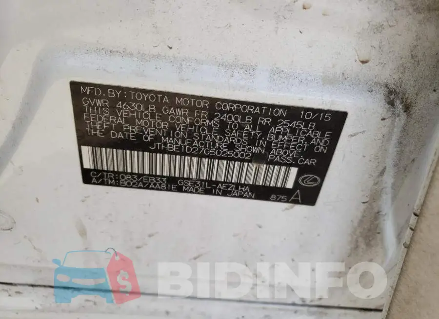 JTHBE1D27G5025002 Photo# 12