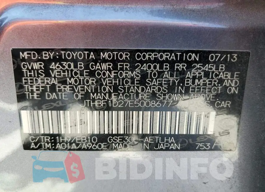 JTHBF1D27E5008677 Photo# 13