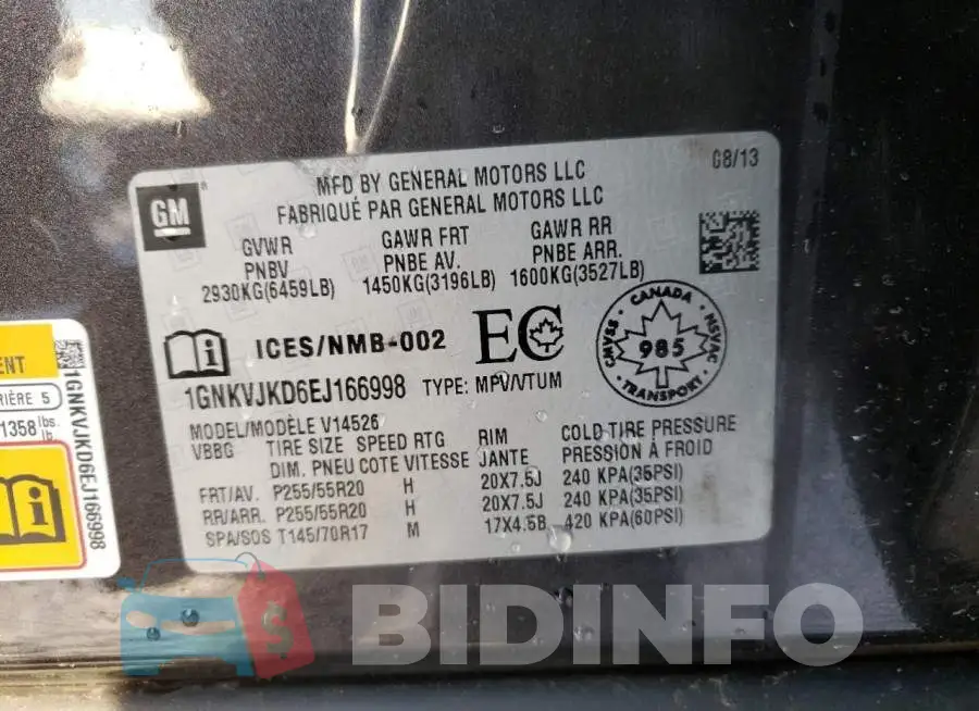 1GNKVJKD6EJ166998 Photo# 10
