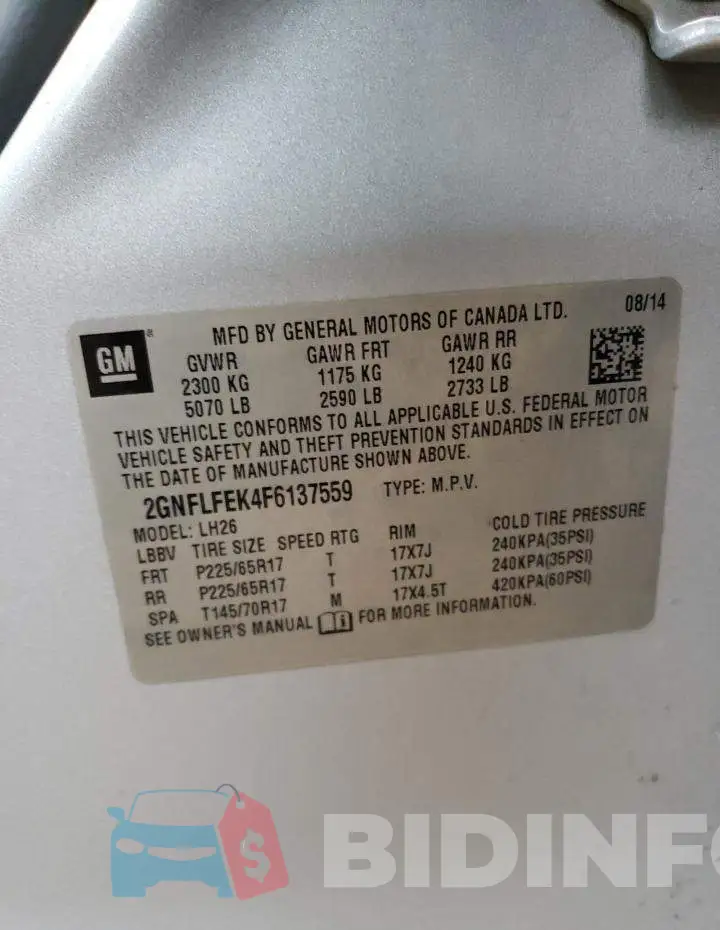 2GNFLFEK4F6137559 Photo# 13