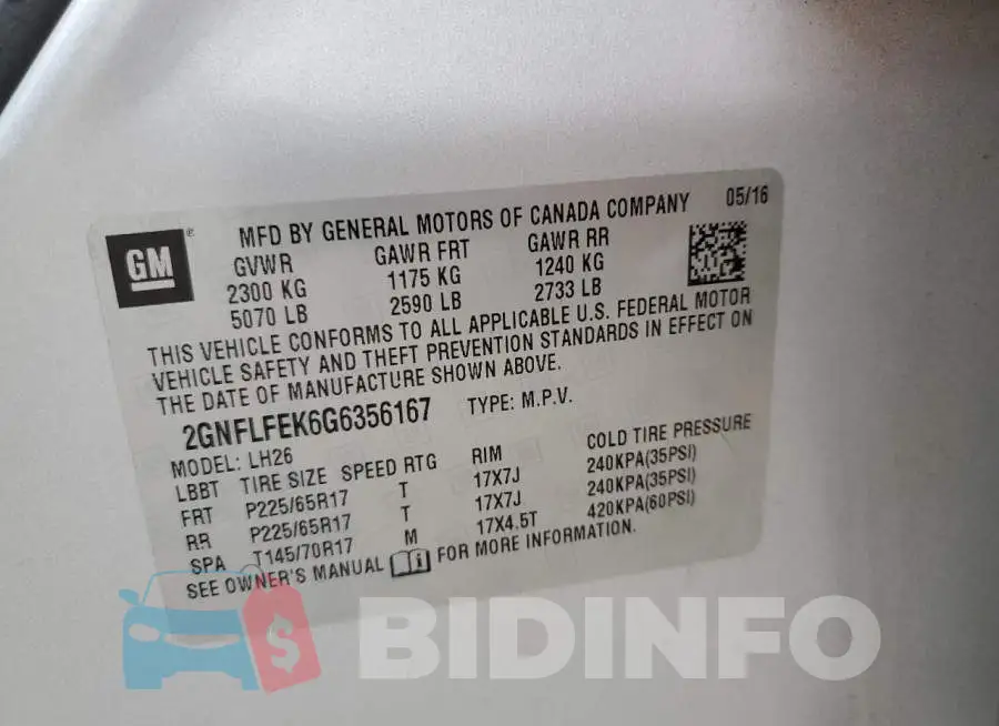 2GNFLFEK6G6356167 Photo# 14