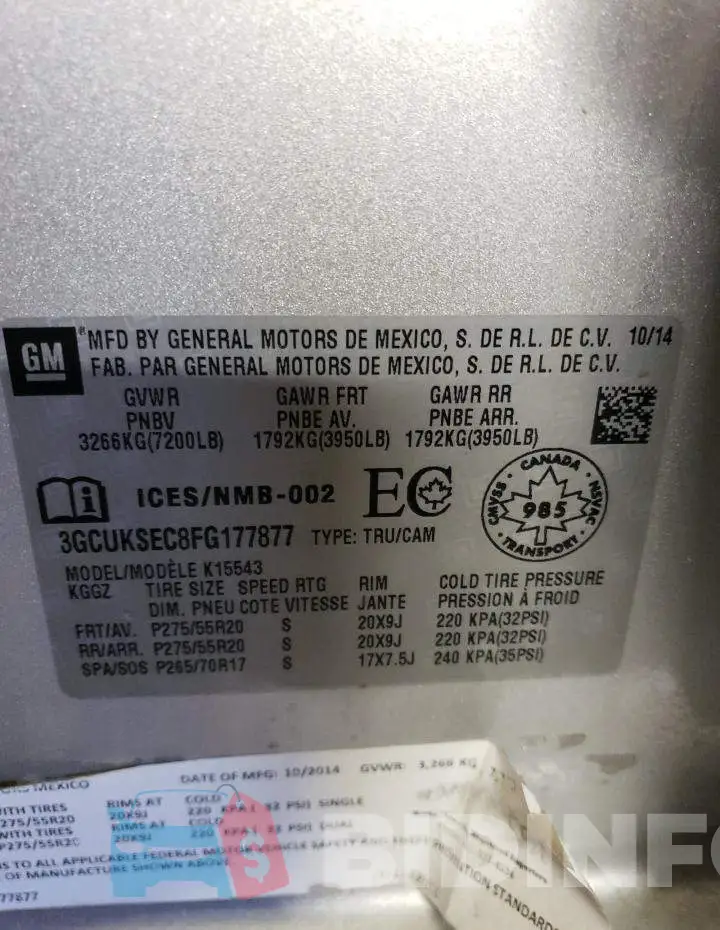 3GCUKSEC8FG177877 Photo# 13