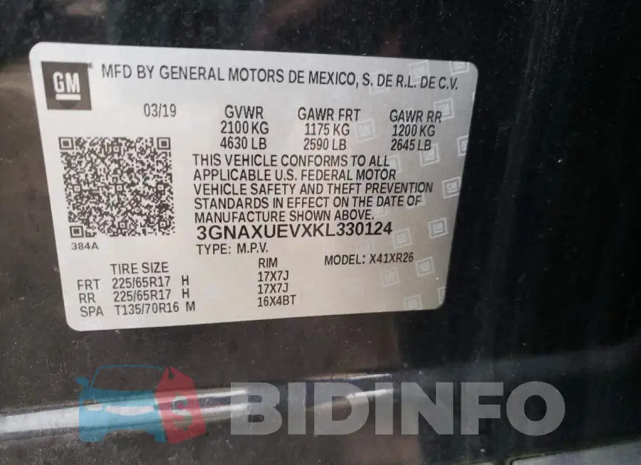 3GNAXUEVXKL330124 Photo# 12