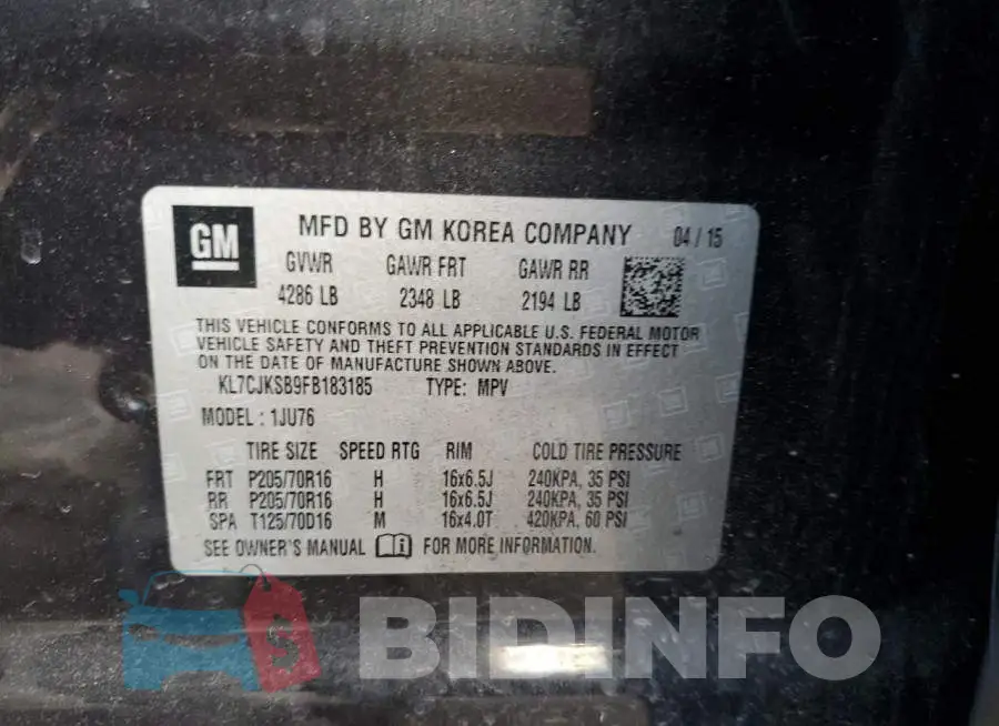 KL7CJKSB9FB183185 Photo# 12