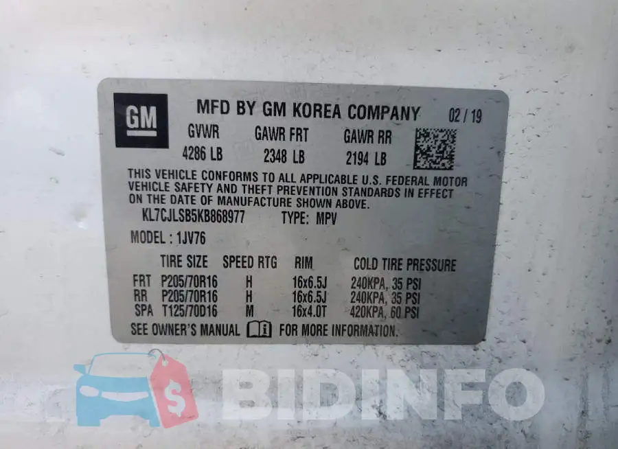KL7CJLSB5KB868977 Photo# 13