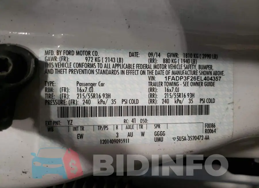 1FADP3F26EL404357 Photo# 12