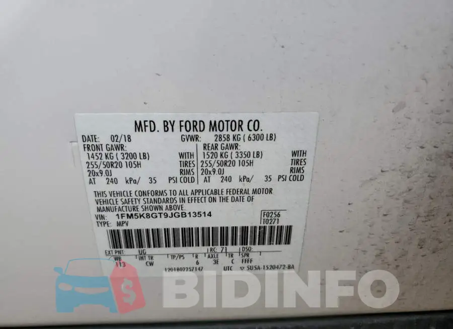 1FM5K8GT9JGB13514 Photo# 13
