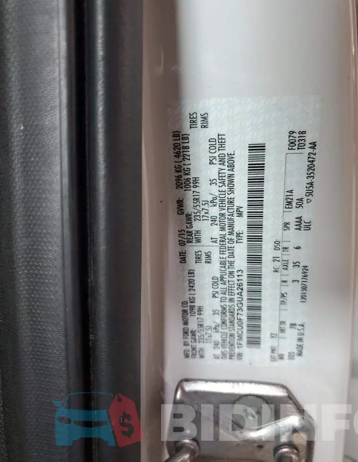 1FMCU0F73GUA26113 Photo# 12