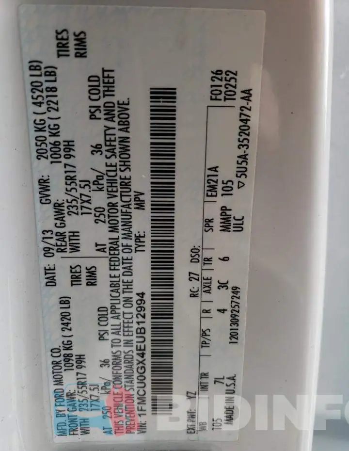 1FMCU0GX4EUB12994 Photo# 13