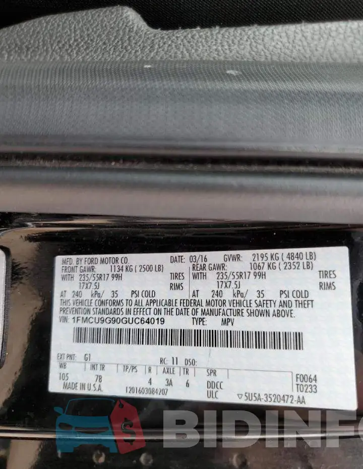 1FMCU9G90GUC64019 Photo# 13