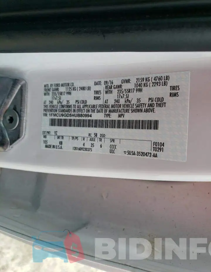 1FMCU9GD5HUB80994 Photo# 12