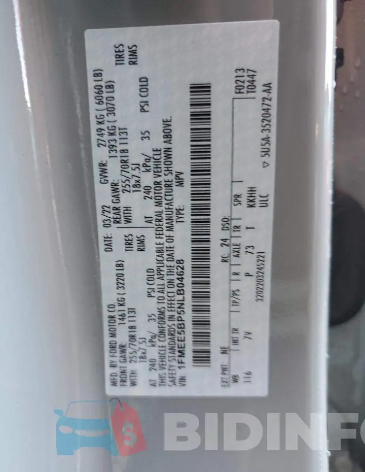 1FMEE5BP5NLB04628 Photo# 13