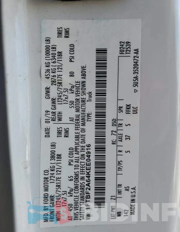 1FTBF2A64KEE04916 Photo# 13